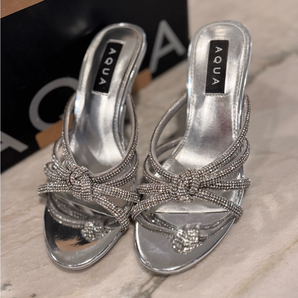 Aqua Silver Heels with Crystal Embellishments